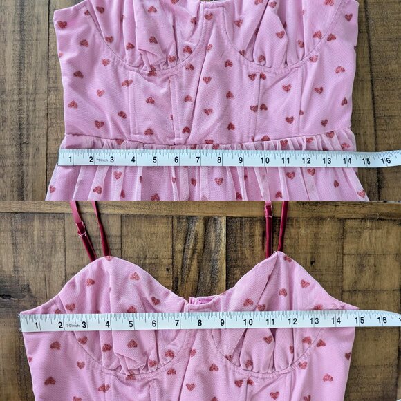 Betsey Johnson Classically Pink Heart Dress Pale Pink Red Glitter Hearts size 6 - Picture 7 of 9